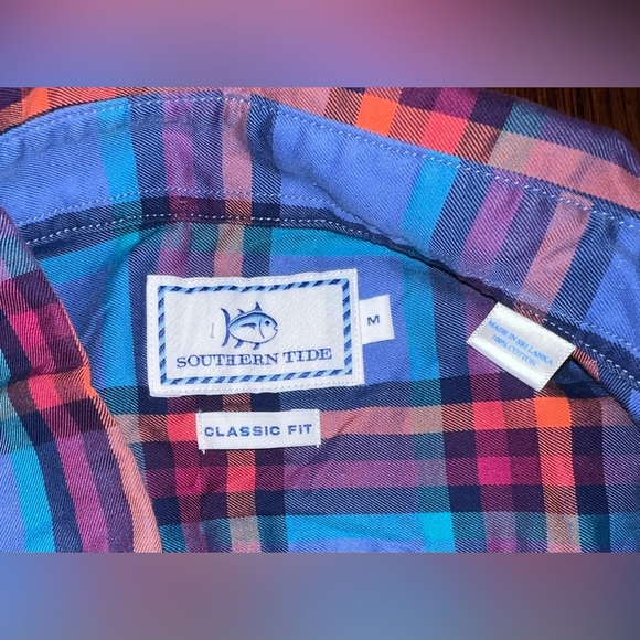SOUTHERN TIDE Plaid Button Down 100% Cotton LS Shirt in Blue/Pink/Orange Size M - Picture 2 of 7
